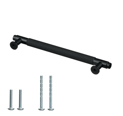 Meubelgreep in zwart met diamond cut structuur, hartafstand 160 mm, lengte 194 mm met bevestigingsmateriaal