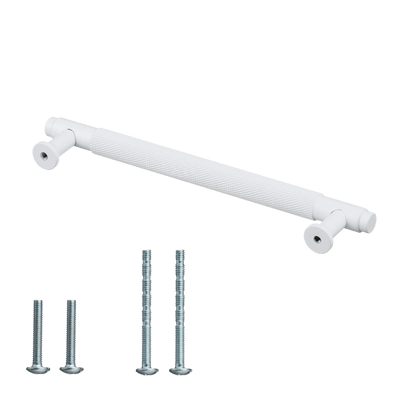Meubelgreep in wit met diamond cut structuur, hartafstand 160 mm, lengte 194 mm met bevestigingsmateriaal