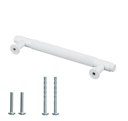Meubelgreep in wit met diamond cut structuur, hartafstand 96 mm, lengte 130 mm met bevestigingsmateriaal