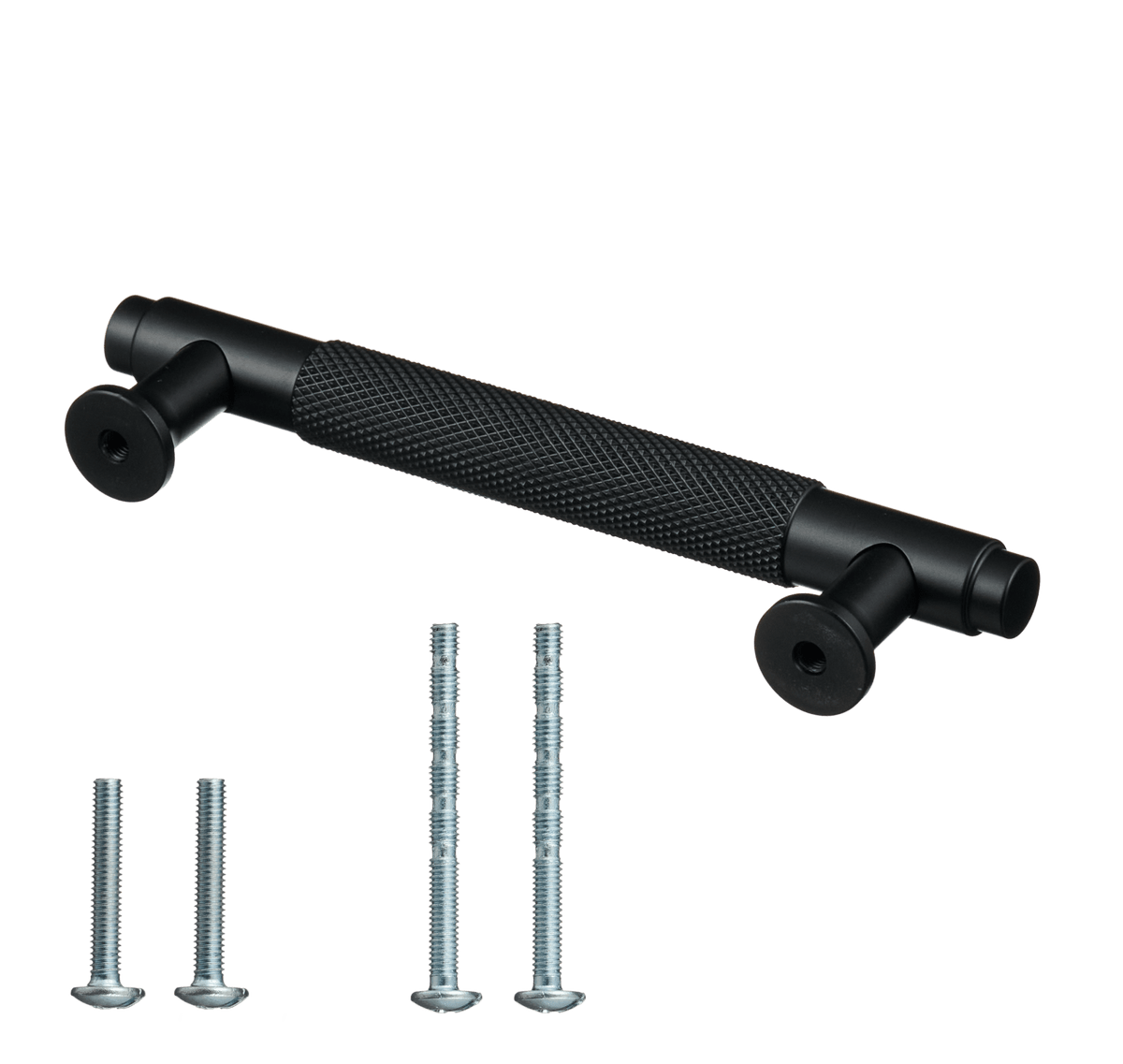 Meubelgreep in zwart met diamond cut structuur, hartafstand 128 mm, lengte 164 mm met bevestigingsmateriaal
