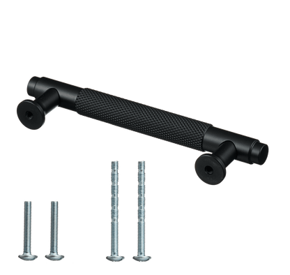Meubelgreep in zwart met diamond cut structuur, hartafstand 128 mm, lengte 164 mm met bevestigingsmateriaal
