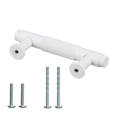 Meubelgreep in wit met diamond cut structuur, hartafstand 64 mm, lengte 98 mm met bevestigingsmateriaal
