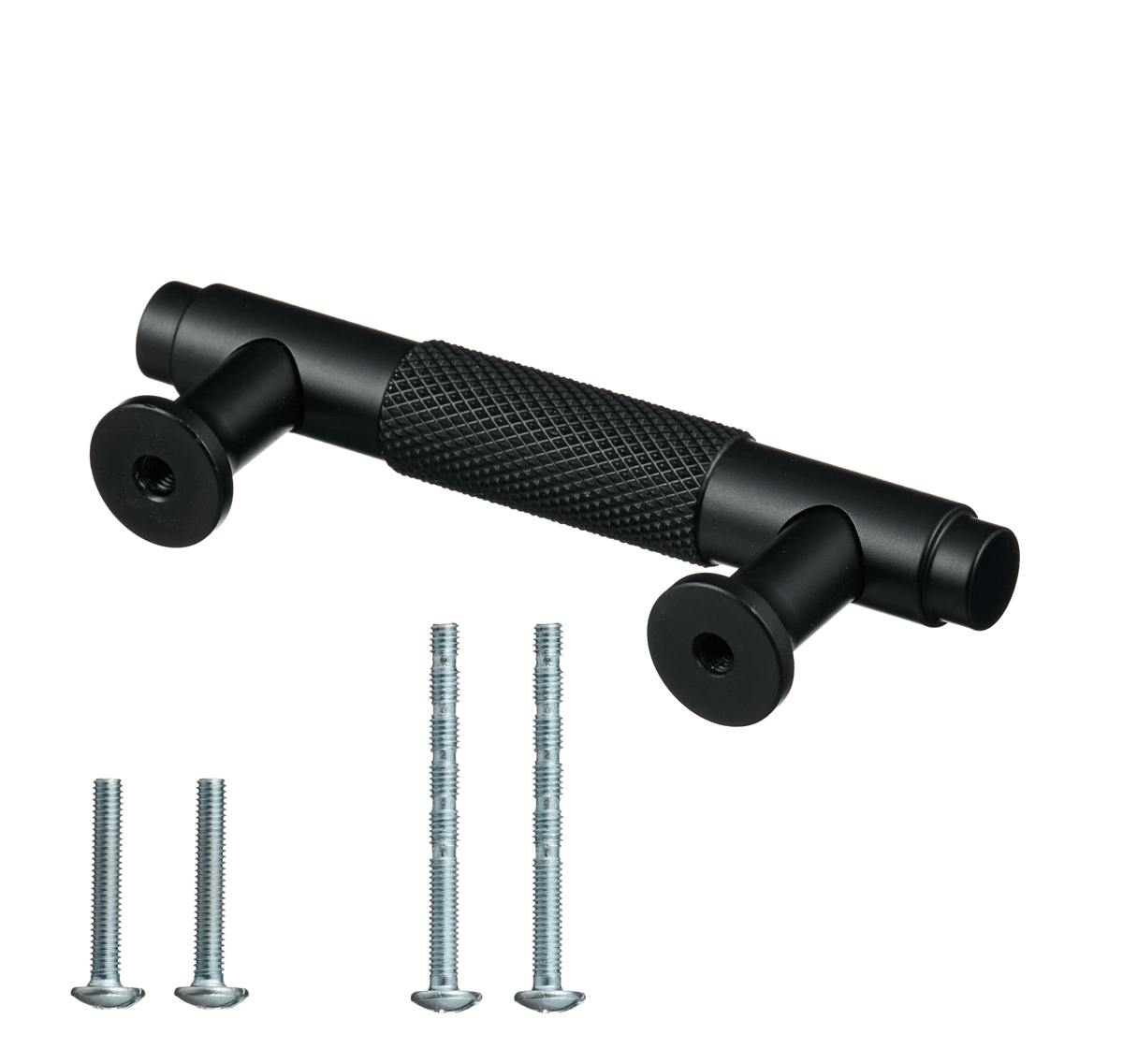 Meubelgreep in zwart met diamond cut structuur, hartafstand 64 mm, lengte 98 mm met bevestigingsmateriaal