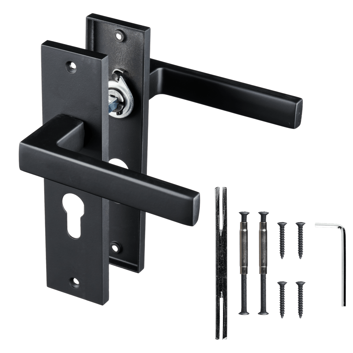 Deurklink Ravello in zwart met cilindergat 55 mm met bevestigingsmateriaal