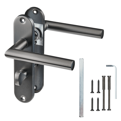 Deurklink Silvano in gun metal met WC-sluiting met bevestigingsmateriaal