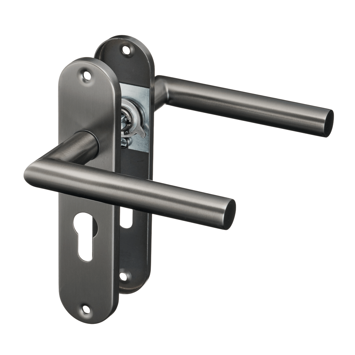Deurklink Silvano in gun metal met cilindergat