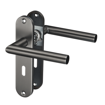Deurklink Silvano in gun metal met sleutelgat