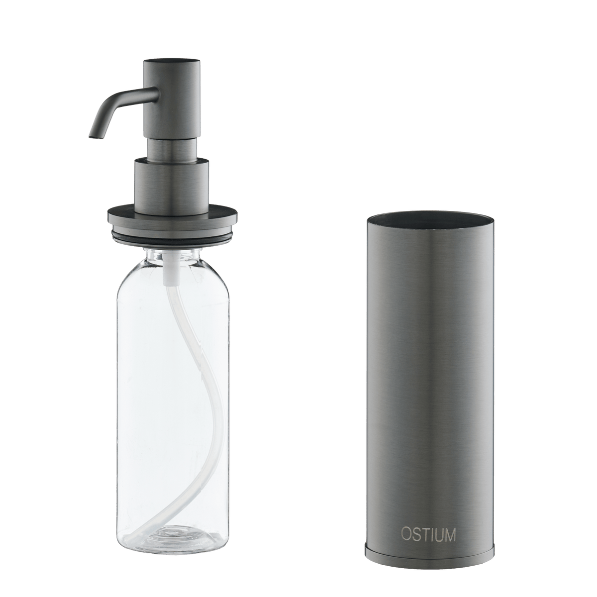 Zeepdispenser Saponi in gun metal met uitgenomen pomp en binnenfles