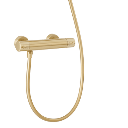 Detail van de bediening van handdoucheset met glijstang Delfi in mat goud