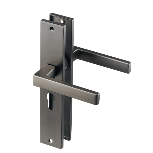 Fano - Gun Metal Deurbeslag - Cilindergat - Recht Lang Schild - PC 55mm