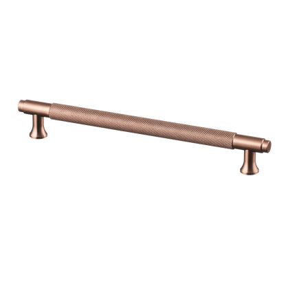 Meubelgreep in koper met diamond cut structuur, hartafstand 192 mm, lengte 224 mm