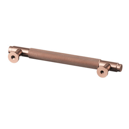 Meubelgreep in koper met diamond cut structuur, hartafstand 128 mm, lengte 164 mm