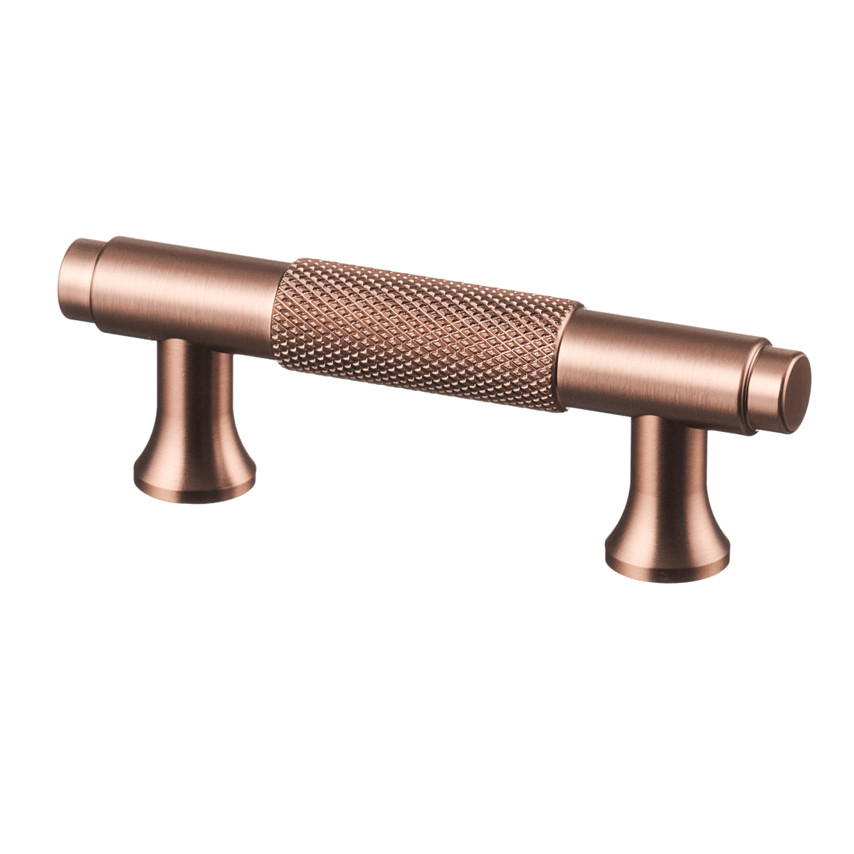Meubelgreep in koper met diamond cut structuur, hartafstand 64 mm, lengte 98 mm