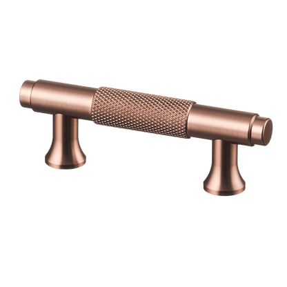 Meubelgreep in koper met diamond cut structuur, hartafstand 64 mm, lengte 98 mm