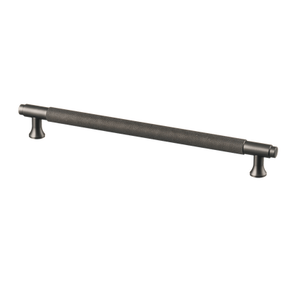 Meubelgreep in gun metal met diamond cut structuur, hartafstand 224 mm, lengte 256 mm
