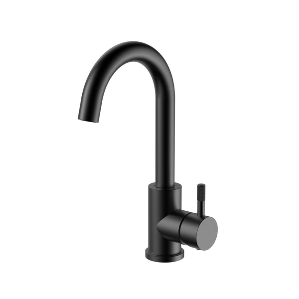 Stria Basin Mixer Tap | Curved Spout | Swivel Handle | Matte Black PVD