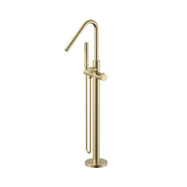 Stria Badmengkraan Vrijstaand + Handdouche + Doucheslang | Thermostatisch | Geborsteld Goud PVD