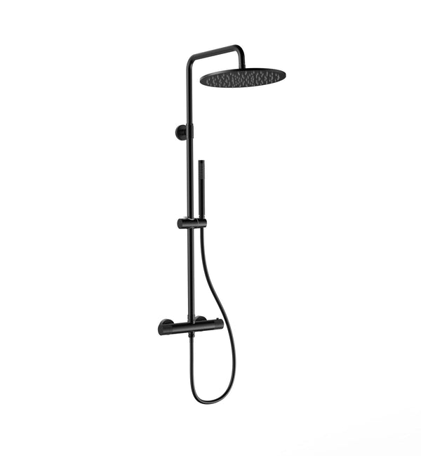 Stria Rain Shower Set Ø30cm | Thermostatic | Exposed | Matt Black PVD