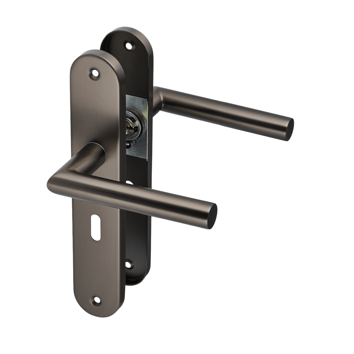 Deurklink Torino in gun metal met sleutelgat 56 mm