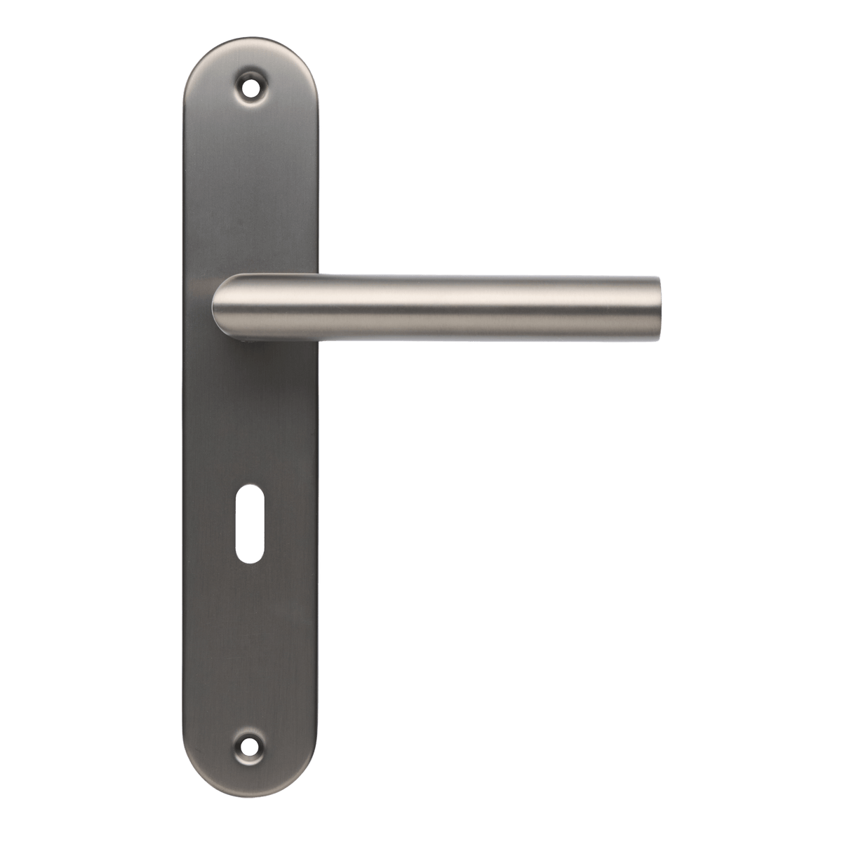Deurklink Torino in gun metal met sleutelgat 56 mm