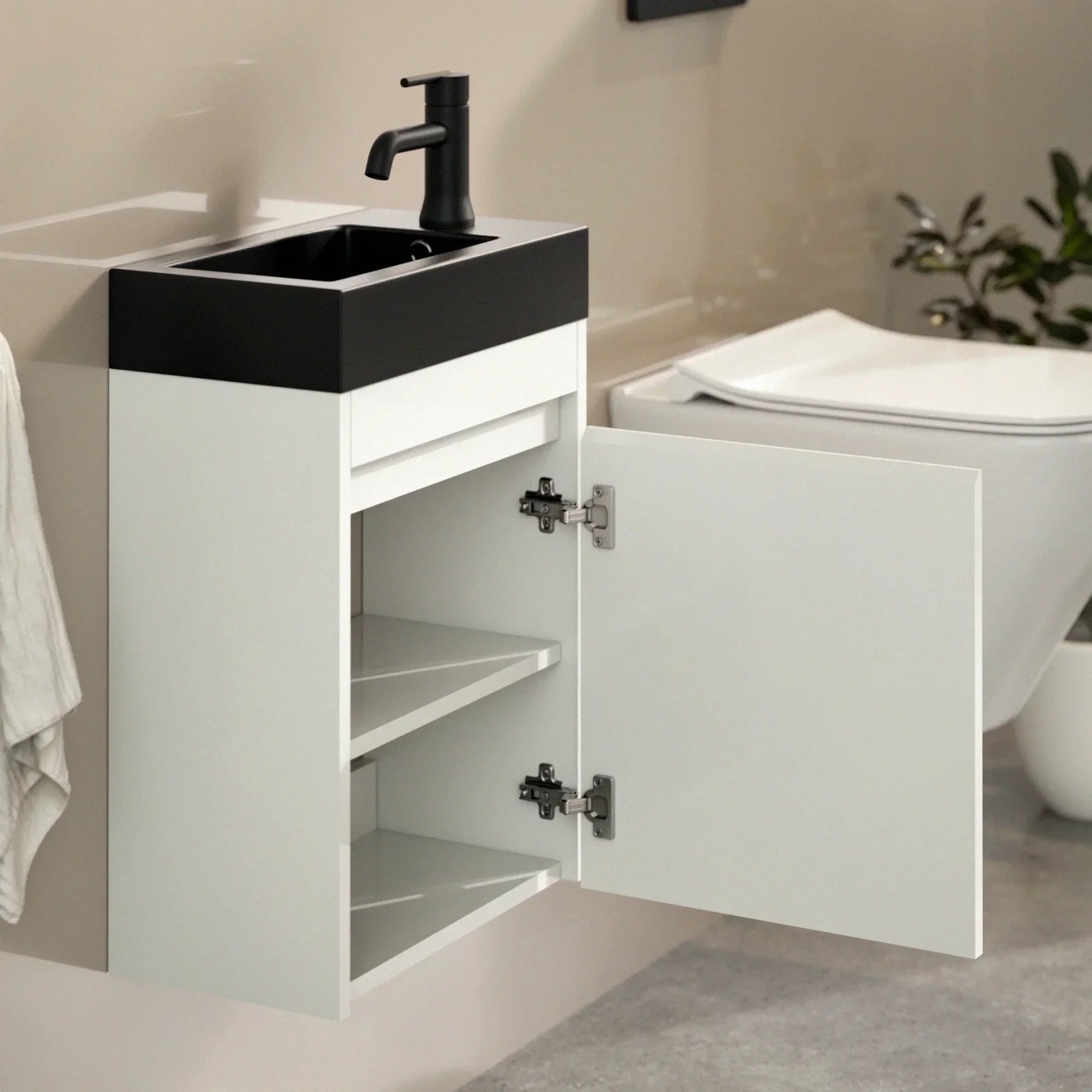 Toiletmeubel Elen - 40cm - Wit - Wastafel Zwart - WDtegels