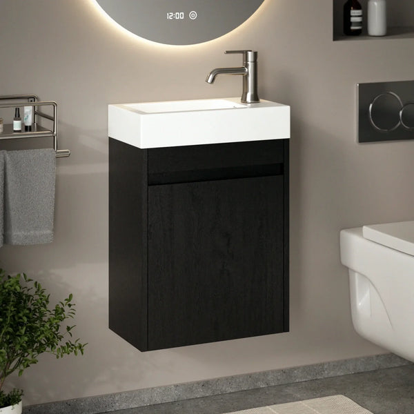 Toilet furniture Vivo - 40cm - Black Oak - White washbasin