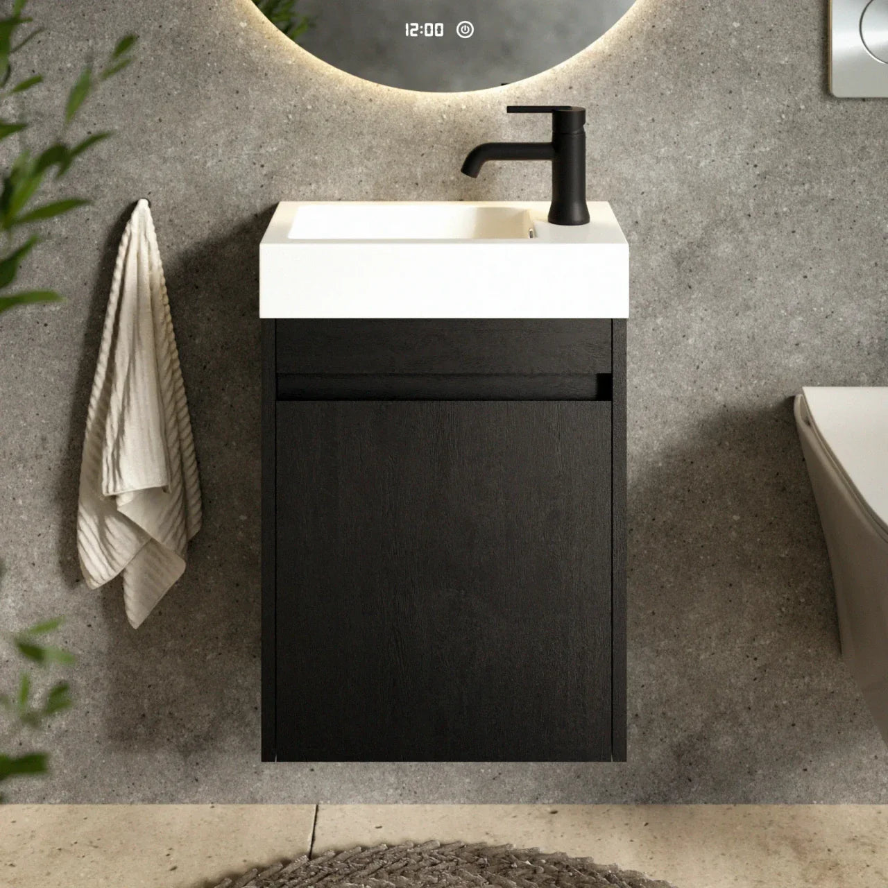Toiletmeubel Vivo - 40cm - Zwart Eiken - Wastafel Wit - WDtegels