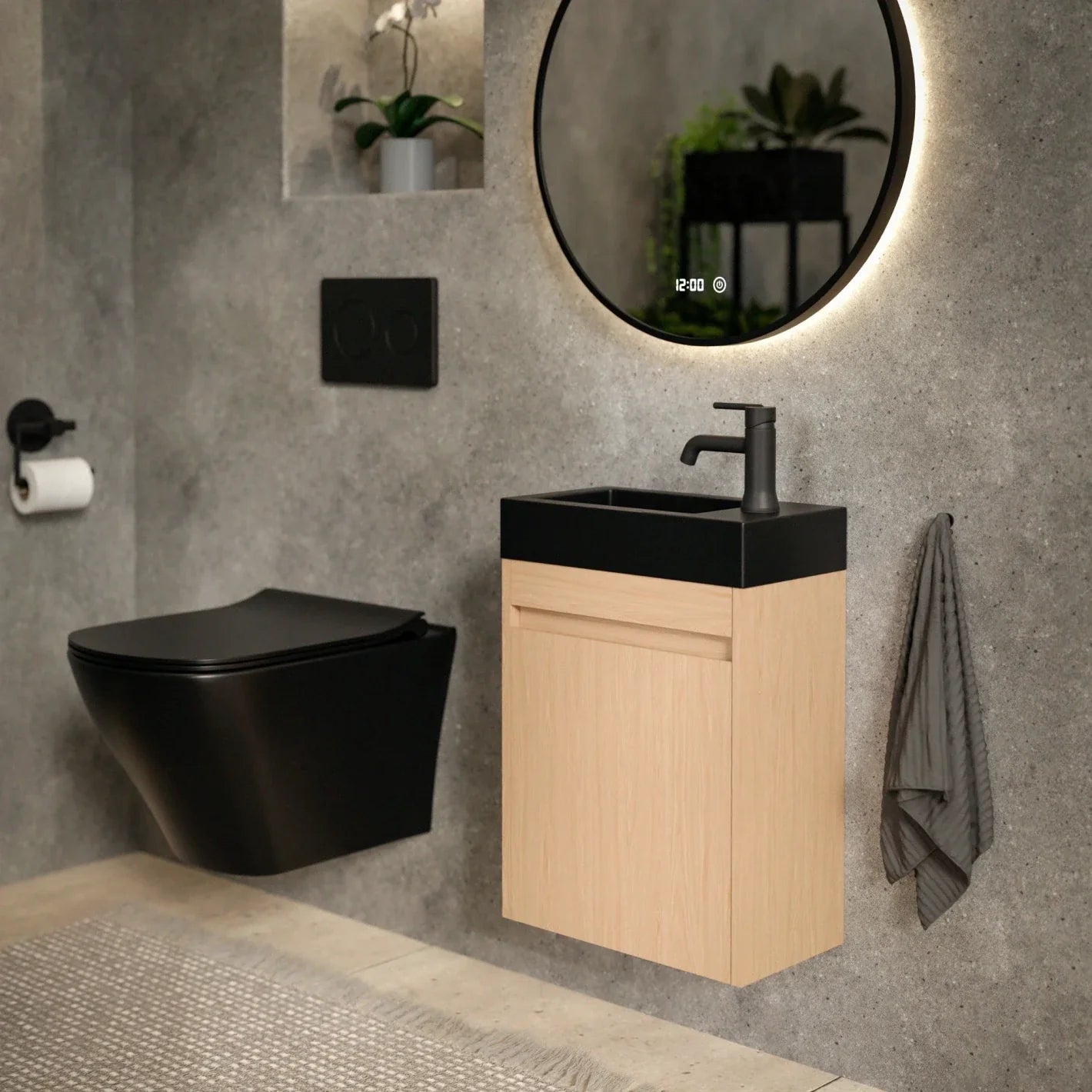 Toiletmeubel Elen - 40cm - Licht Eiken - Wastafel Zwart - WDtegels