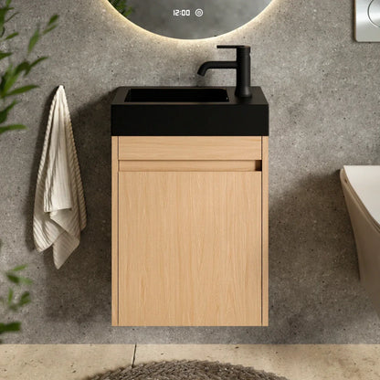 Toiletmeubel Elen - 40cm - Licht Eiken - Wastafel Zwart - WDtegels