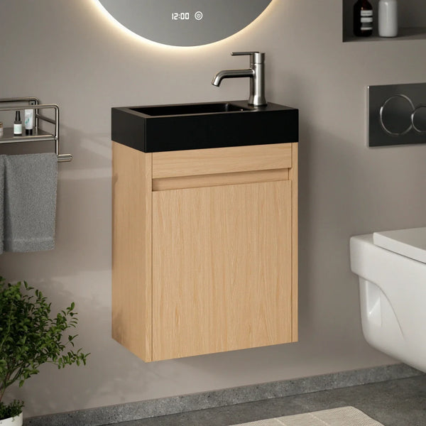 Toilet furniture Elen - 40cm - Light Oak - Black washbasin