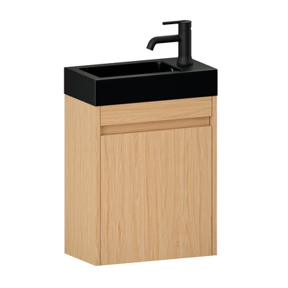 Toiletmeubel Elen - 40cm - Licht Eiken - Wastafel Zwart - WDtegels