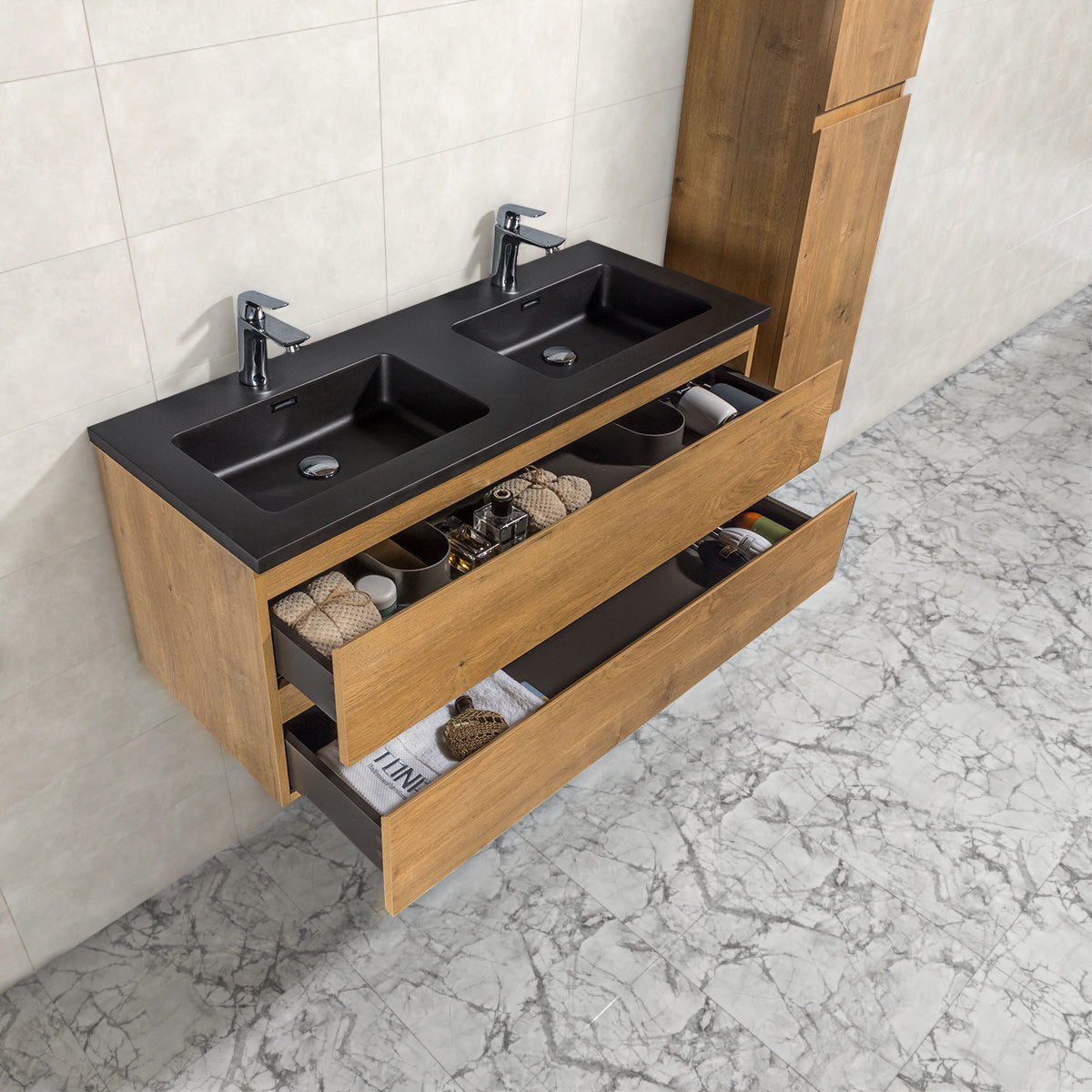 Onderkast badkamermeubel Tieme mat donker eiken 120x50x48cm - WDtegels