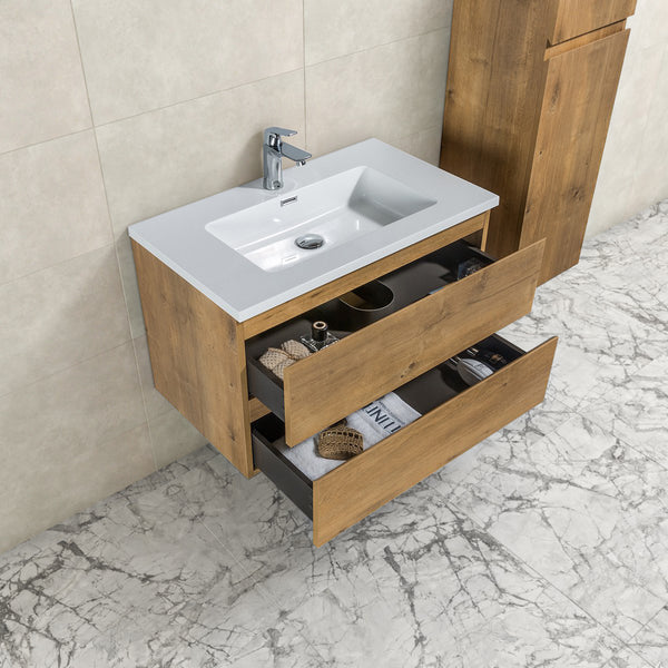 Bathroom Furniture Tieme 80x50x48cm + white sink - matt oak