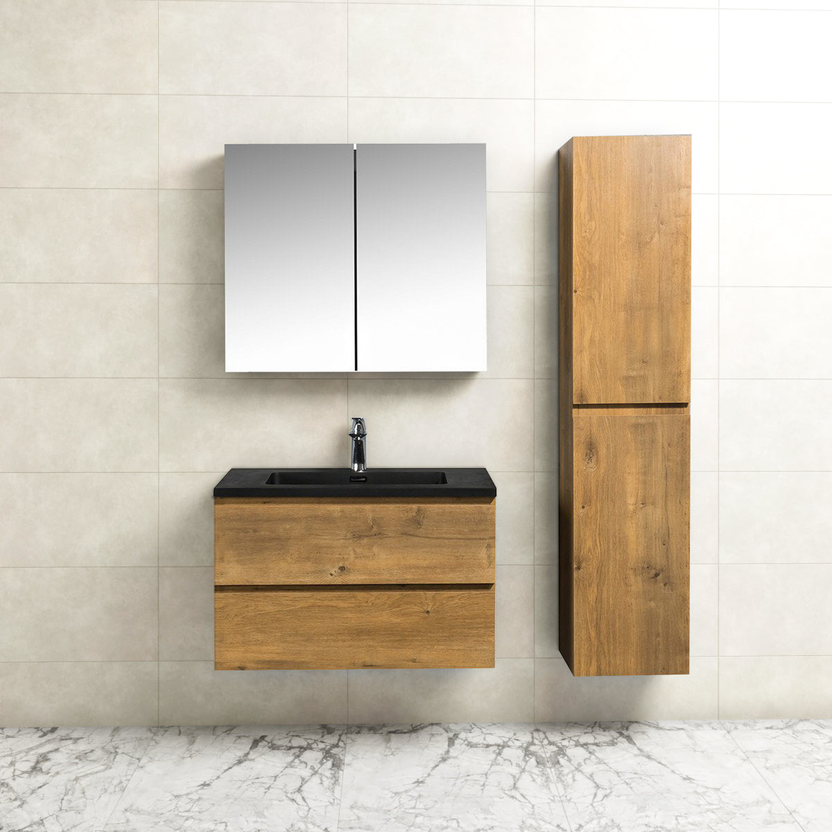 Onderkast badkamermeubel Tieme mat donker eiken 80x50x48cm