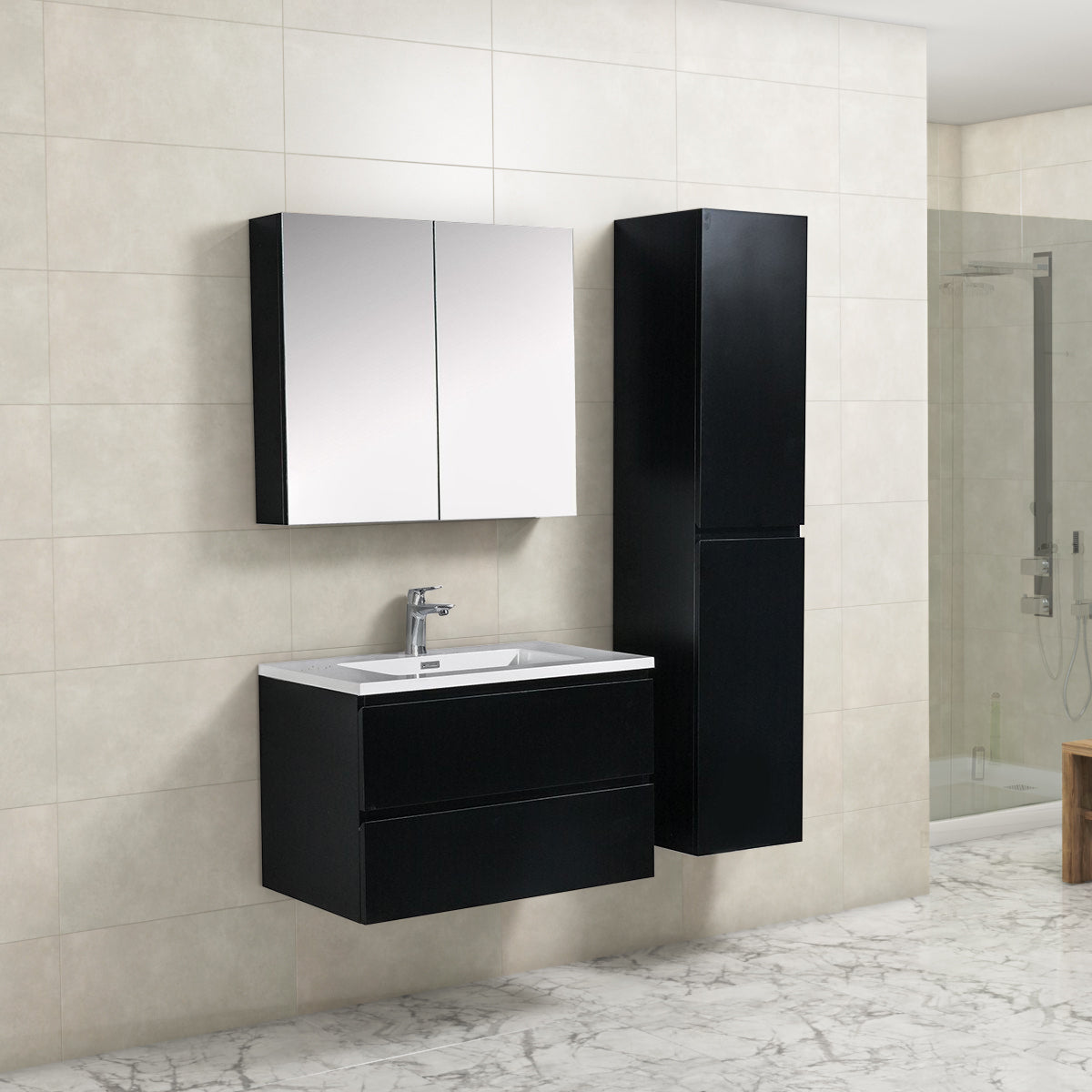 Onderkast badkamermeubel Tieme mat zwart 80x50x48cm