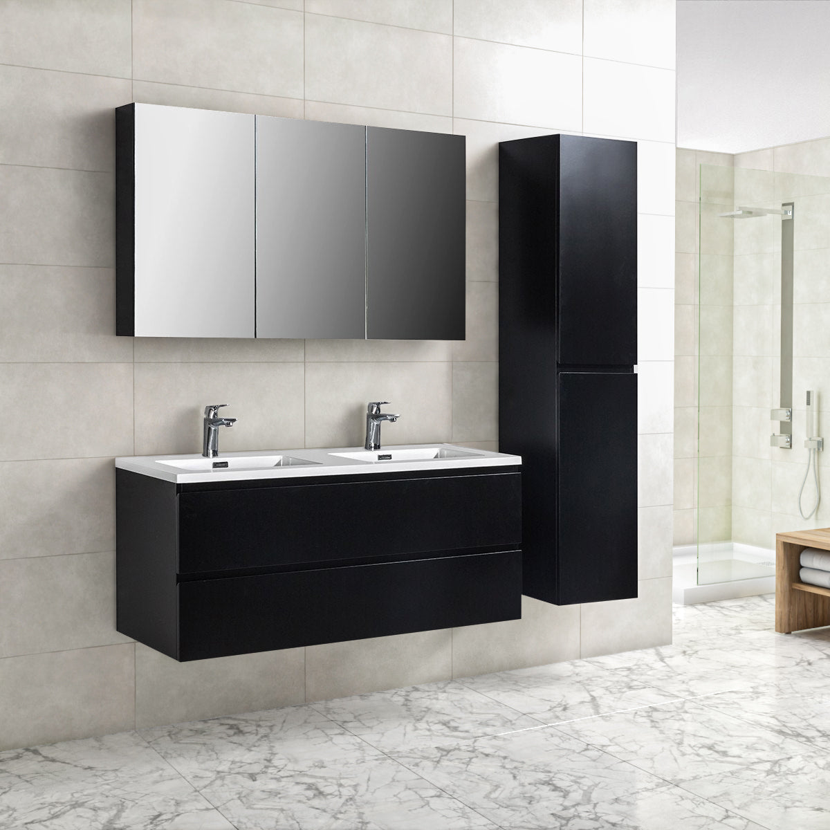 Onderkast badkamermeubel Tieme mat zwart 120x50x48cm