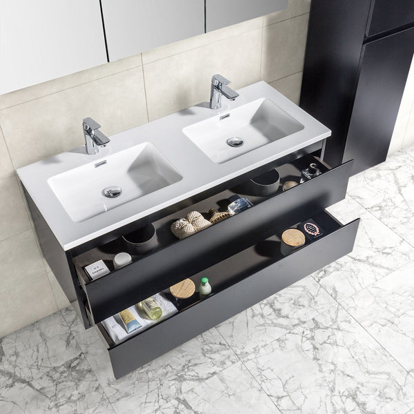 Mueble de baño Tieme 120x50x48cm + lavabo blanco - negro mate
