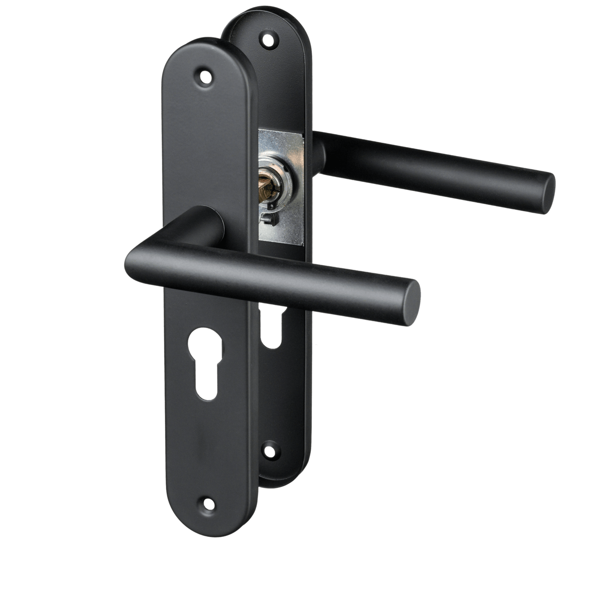 Deurklink Belluno in zwart met cilindergat 55 mm