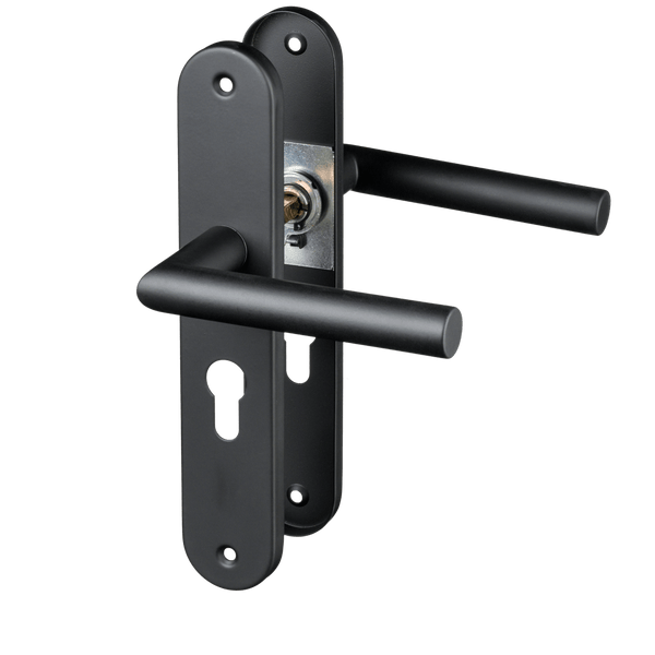 Belluno - Zwarte Deurklink Cilindergat Rond Lang Schild - PC 55mm