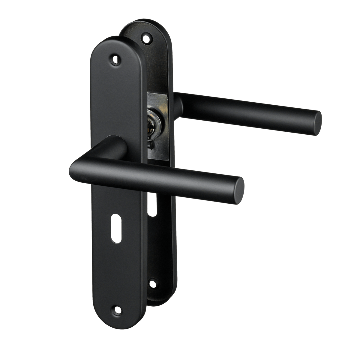 Deurklink Belluno in zwart met sleutelgat 56 mm