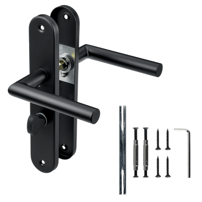 Deurklink Belluno in zwart met WC-sluiting 63 mm met bevestigingsmateriaal