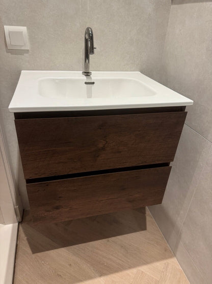 Badkamermeubel Tieme mat 60x50x48cm + witte wastafel - donker eiken - WDtegels
