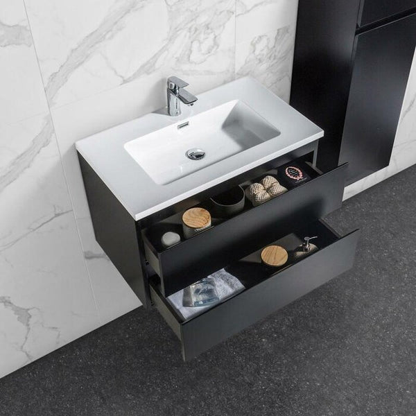 Mueble de baño Tieme 80x50x48cm + lavabo blanco - negro mate