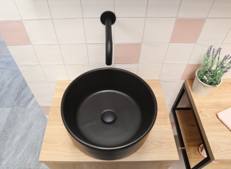 Waskom Opbouw Lorens Cilinder 40x40x15cm Mat Zwart