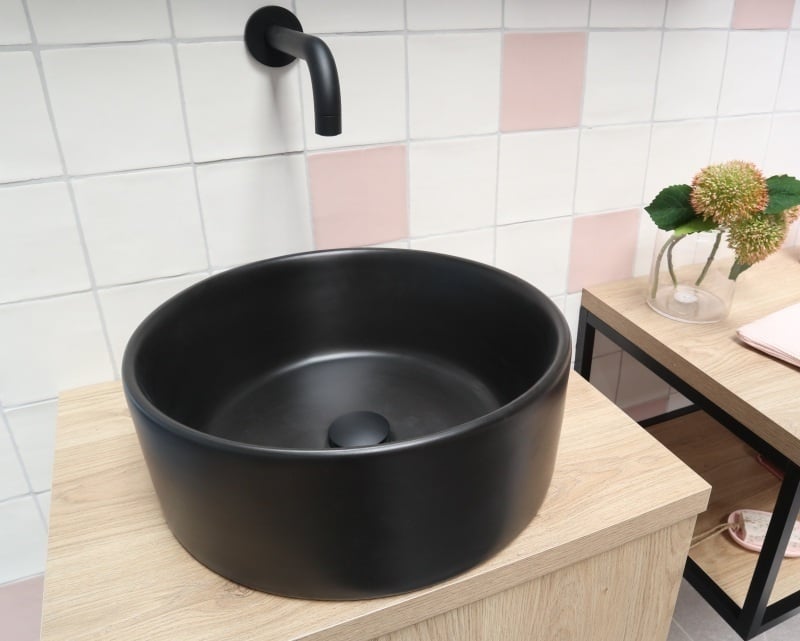 Waskom Opbouw Lorens Cilinder 40x40x15cm Mat Zwart