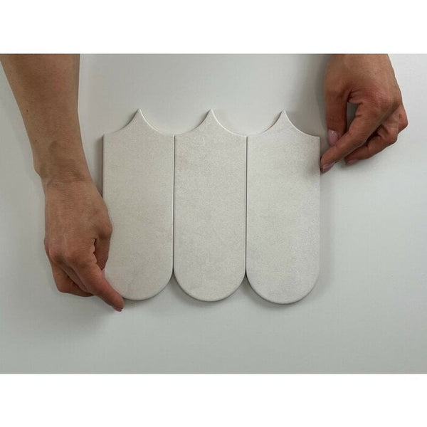 Alure White fish scale wall tile 8x21.5