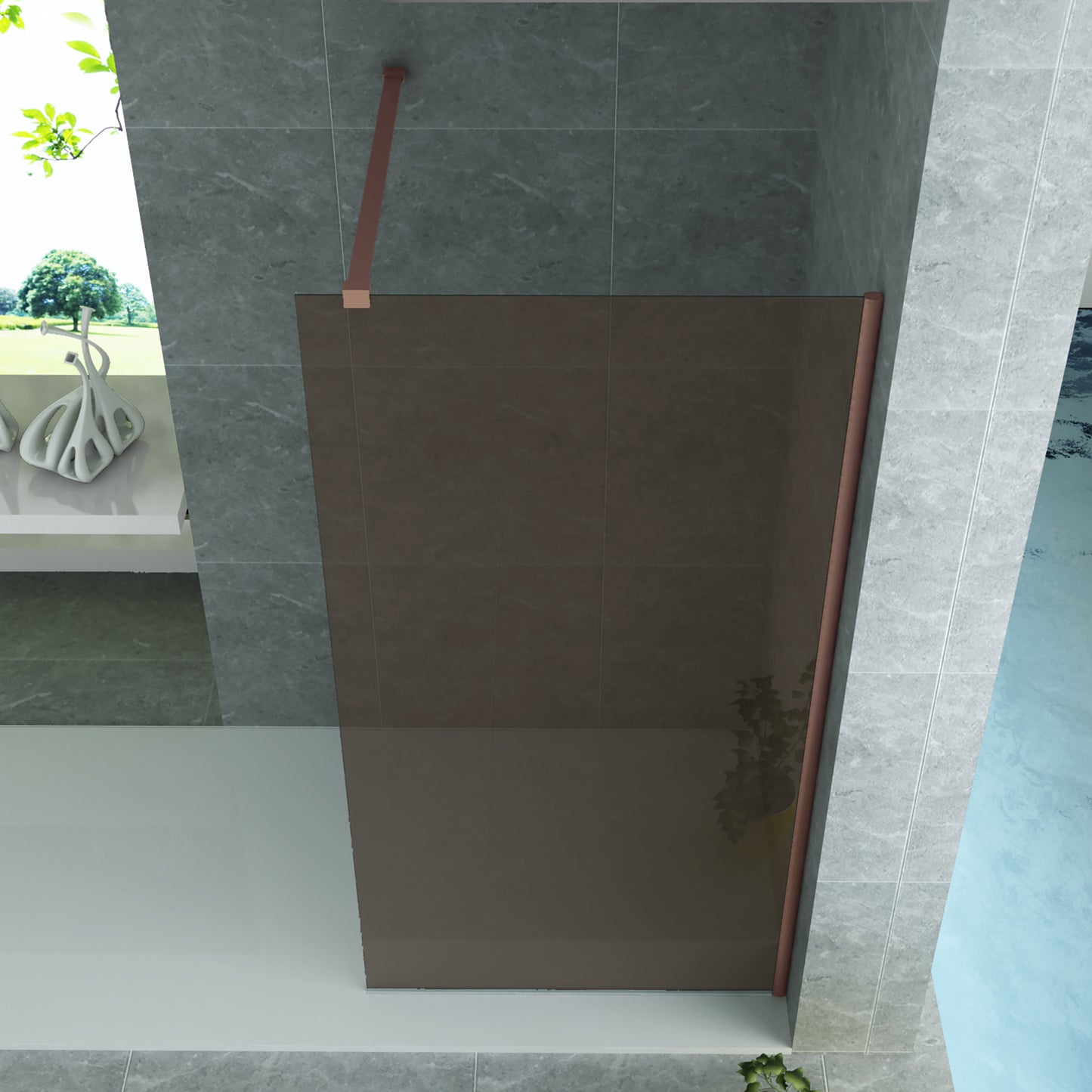 Aloni Inloopdouche | 100X200cm | Geborsteld Koper | Champagne Glas - WDtegels