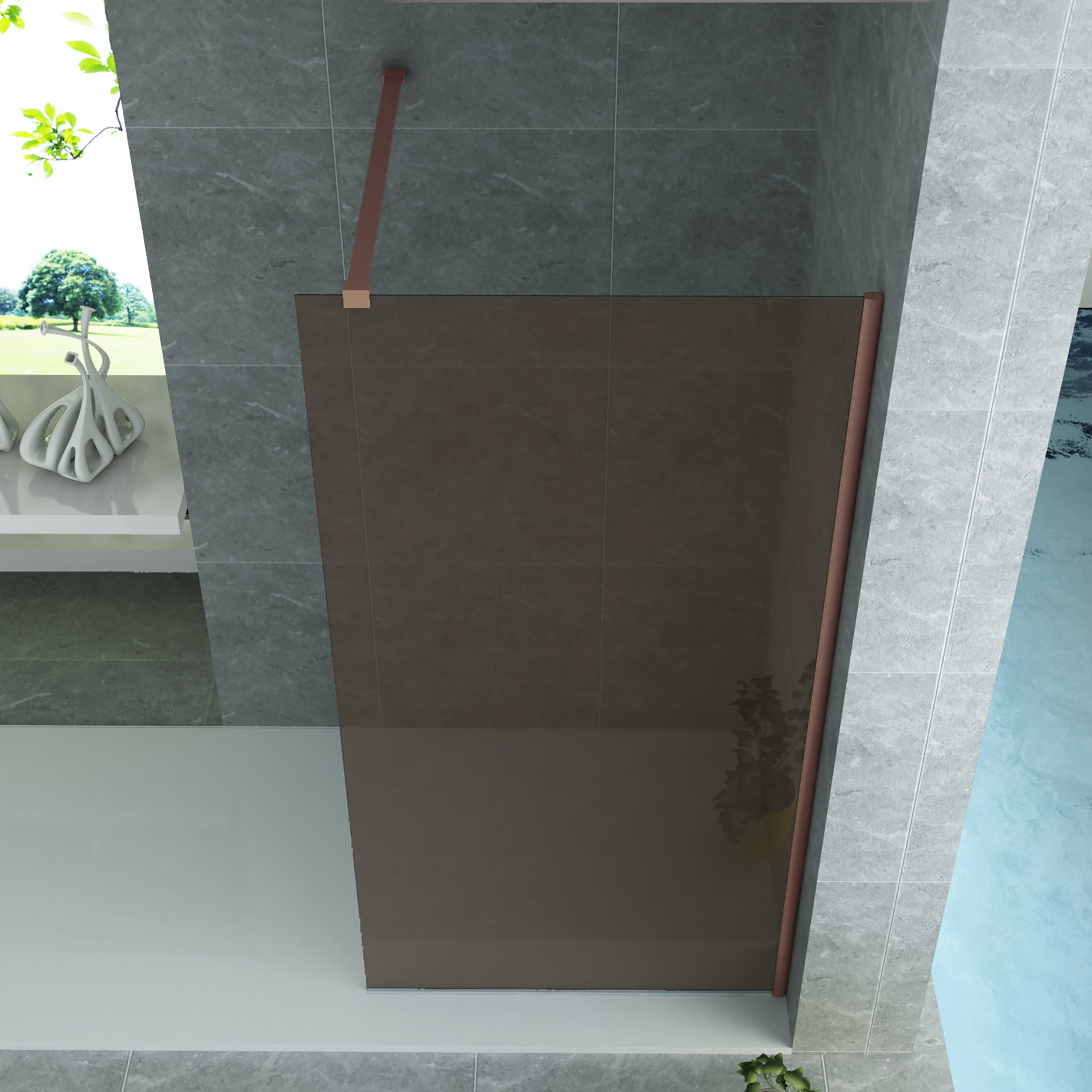 Aloni Inloopdouche | 90X200cm | Geborsteld Koper | Champagne Glas - WDtegels