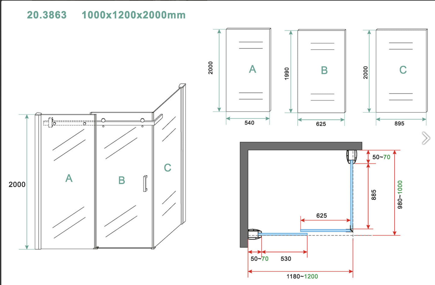 Shower cabin Wiesbaden Pared 140x90x200cm 1 sliding door 8mm clear glass with nano