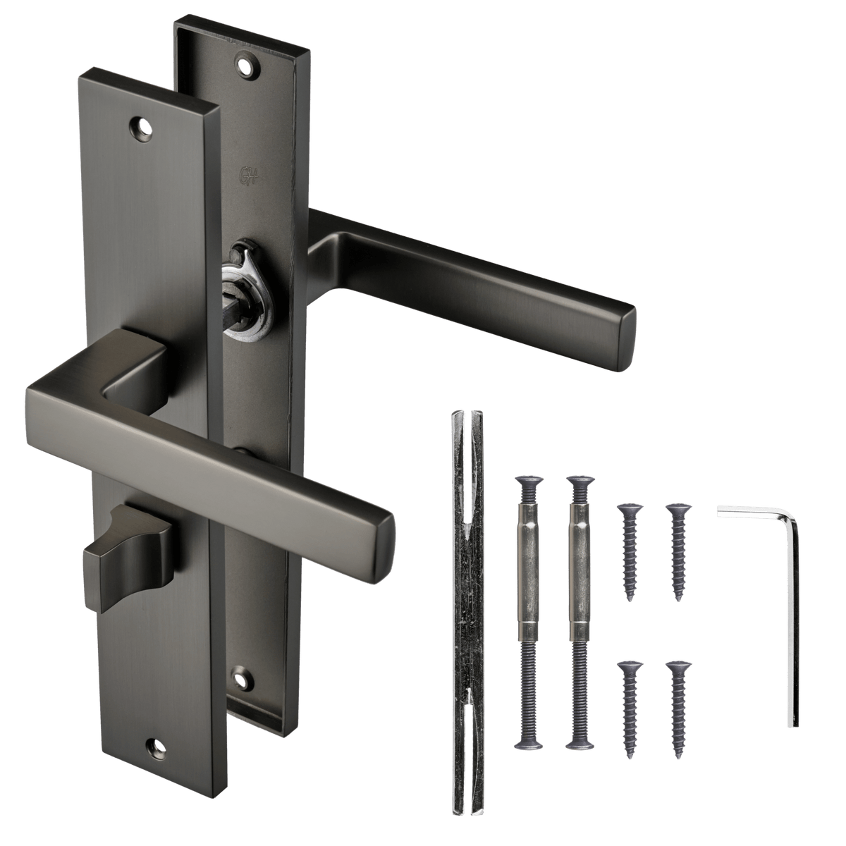 Deurklink Fano in gun metal met WC-sluiting 63 mm met bevestigingsmateriaal